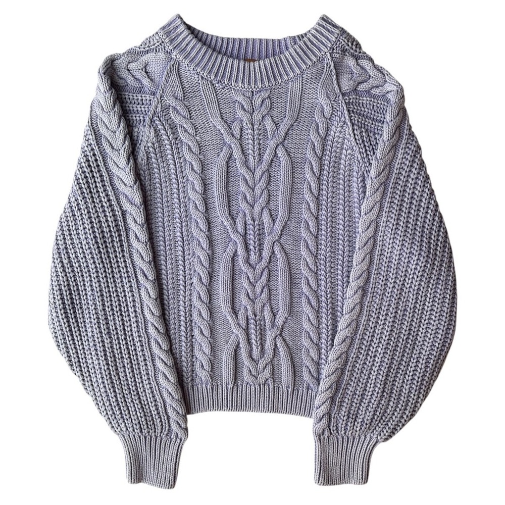 Free People Frankie Cable Knit Sweater Womens Small Lavender Fisherman Cozy